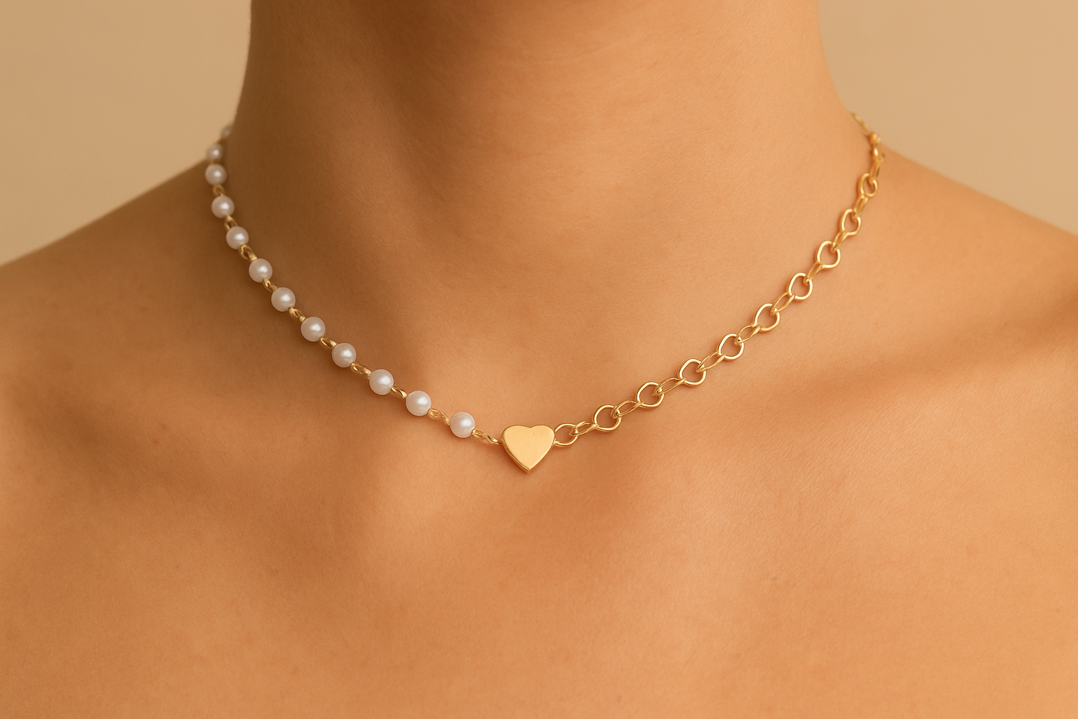 Semijóia Chocker pérola com coração
